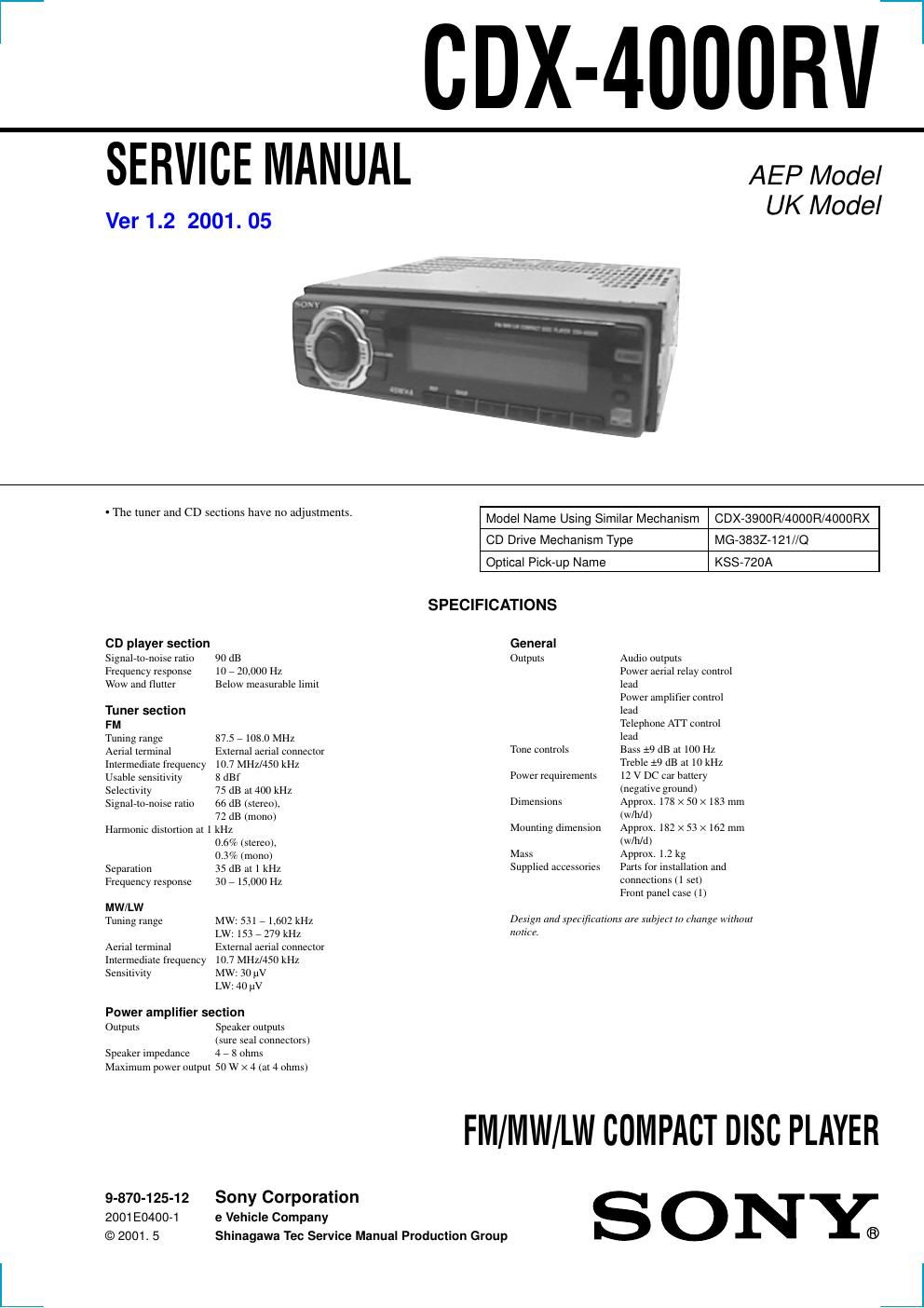 sony cdx 4000 rv service manual