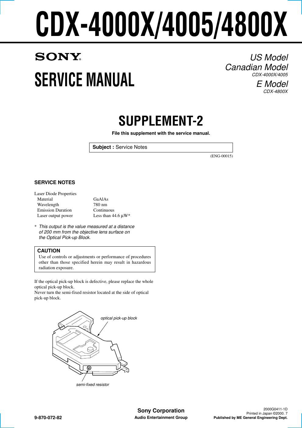 sony cdx 4005 service manual