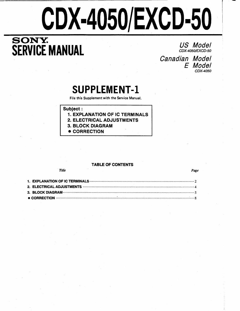 sony cdx 4050 service manual