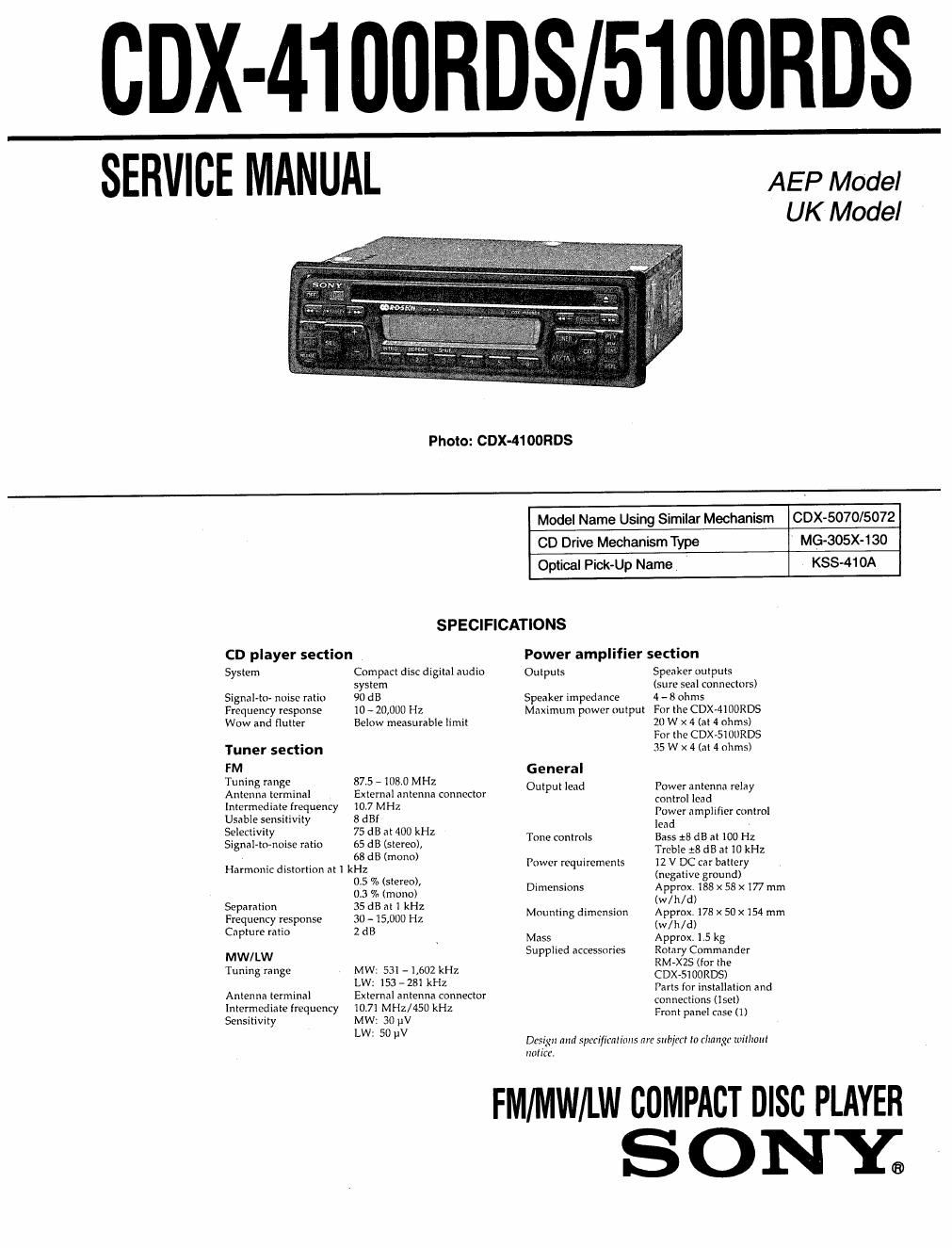 sony cdx 4100 rds service manual