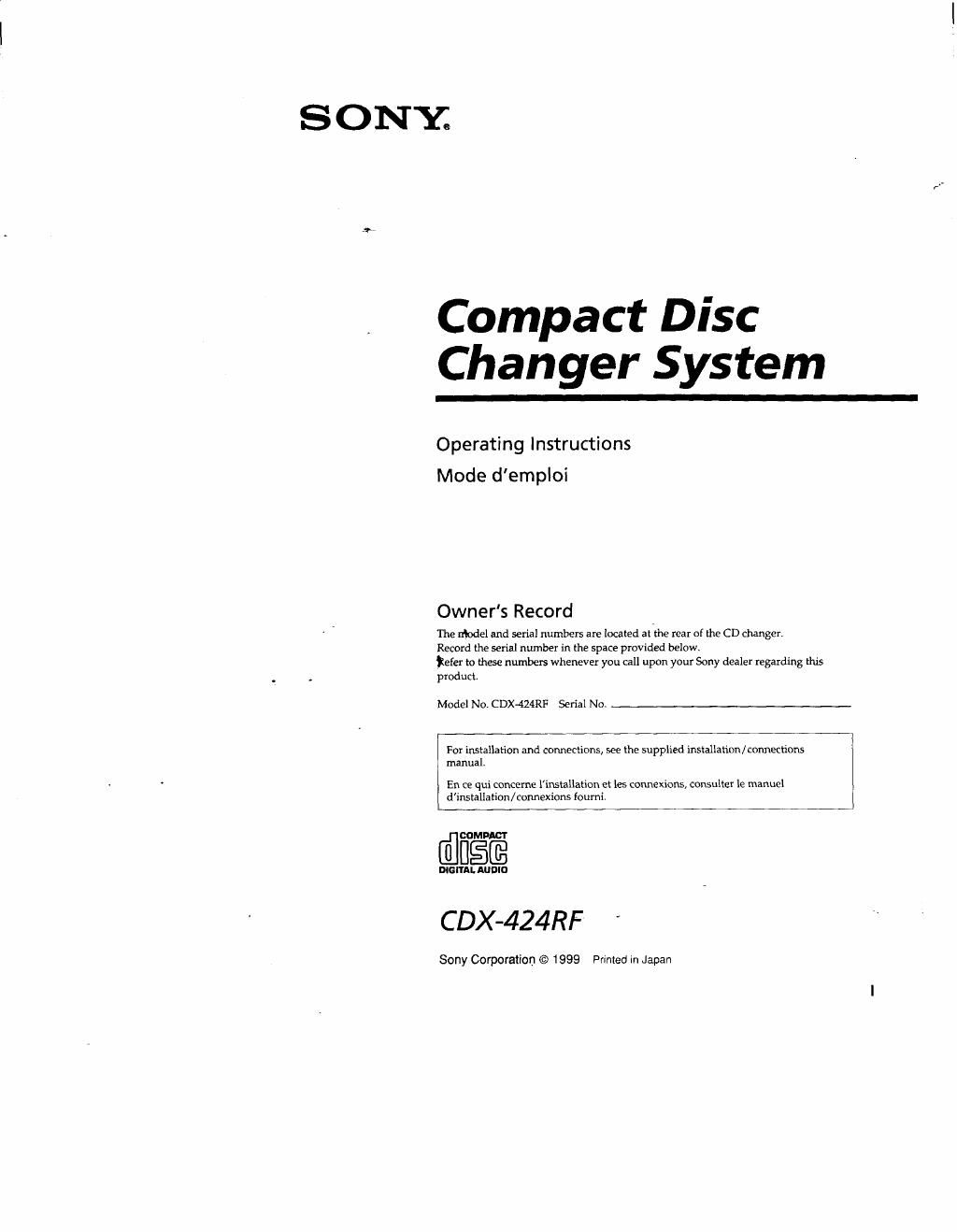 sony cdx 424 rf owners manual