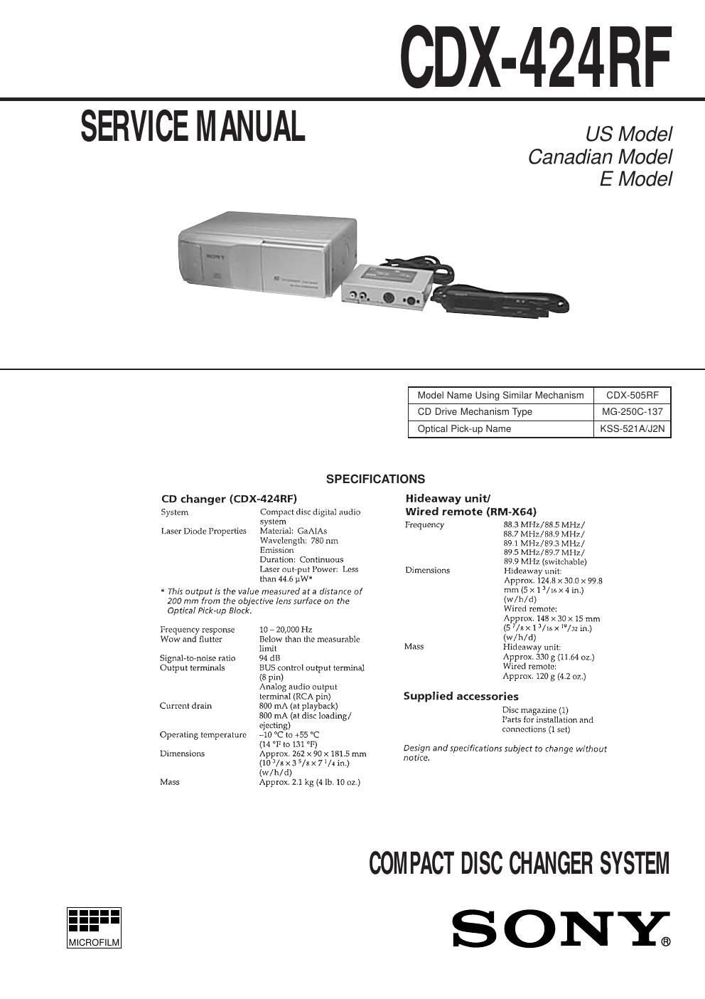 sony cdx 424 rf service manual