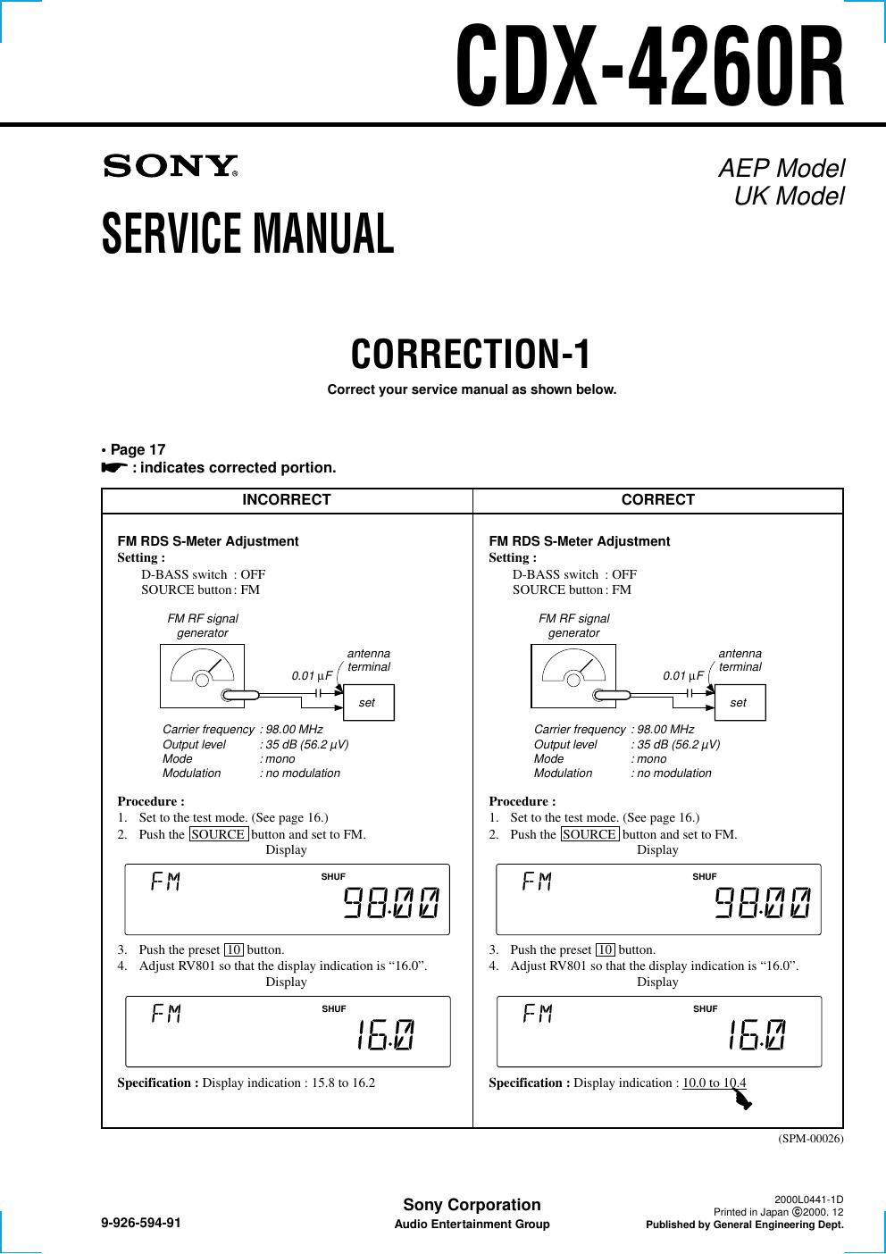 sony cdx 4260 r service manual