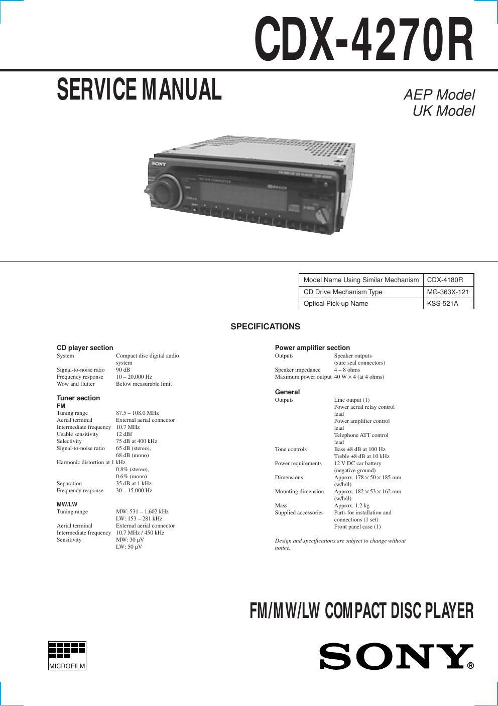 sony cdx 4270 r service manual