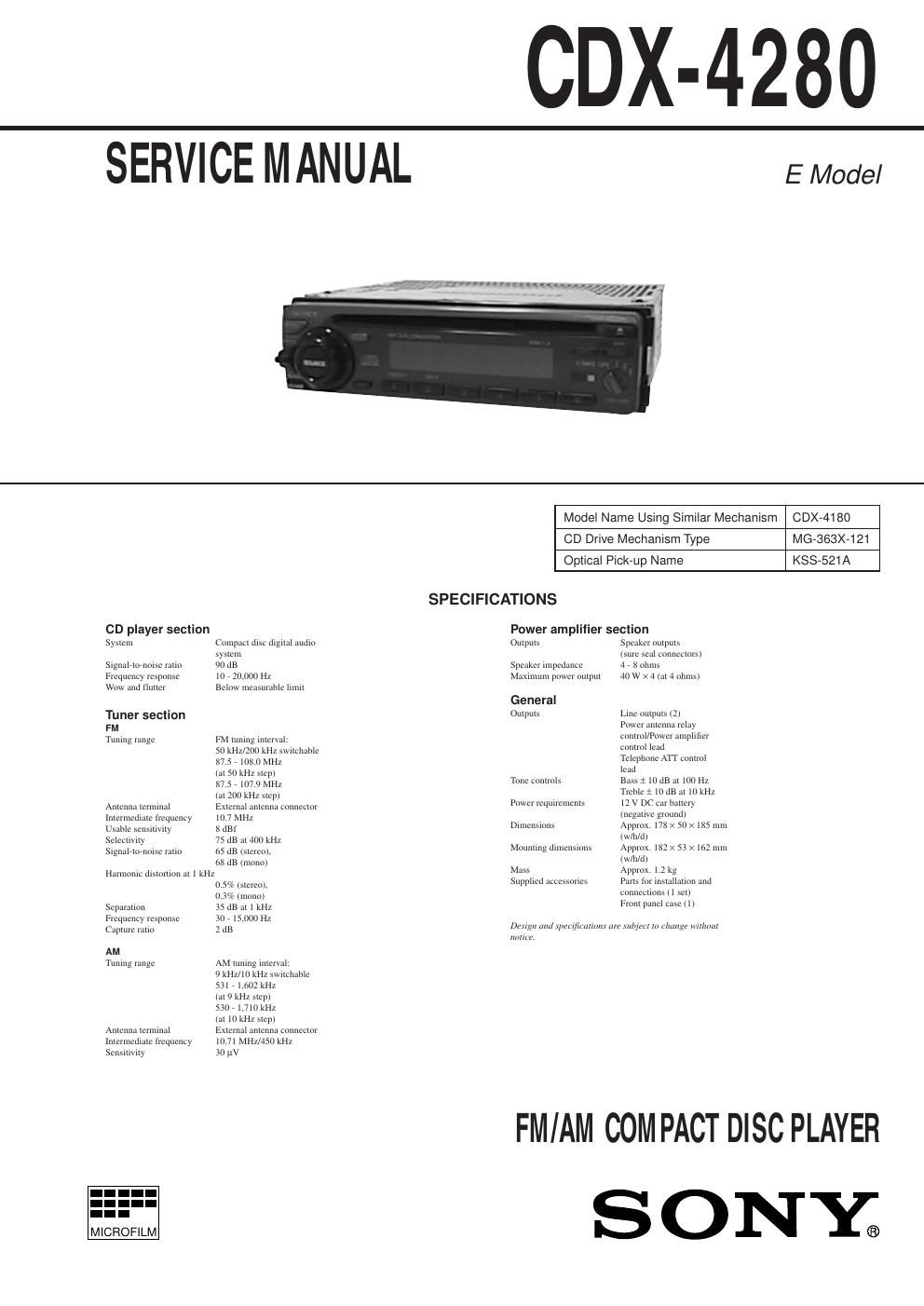 sony cdx 4280 service manual