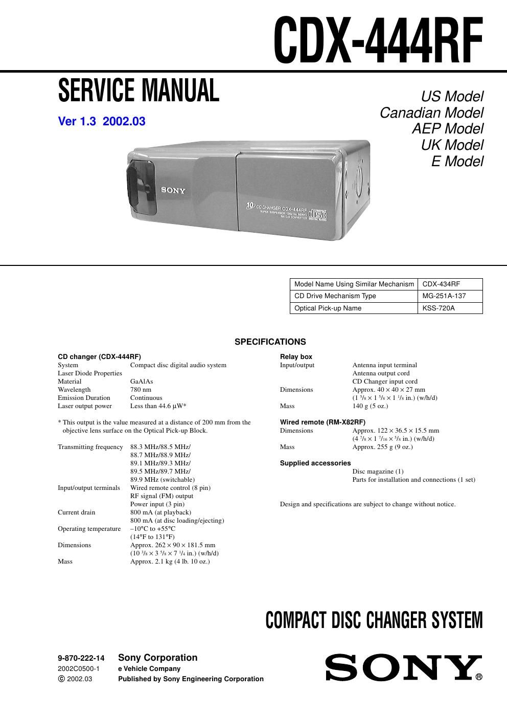 sony cdx 444 rf service manual