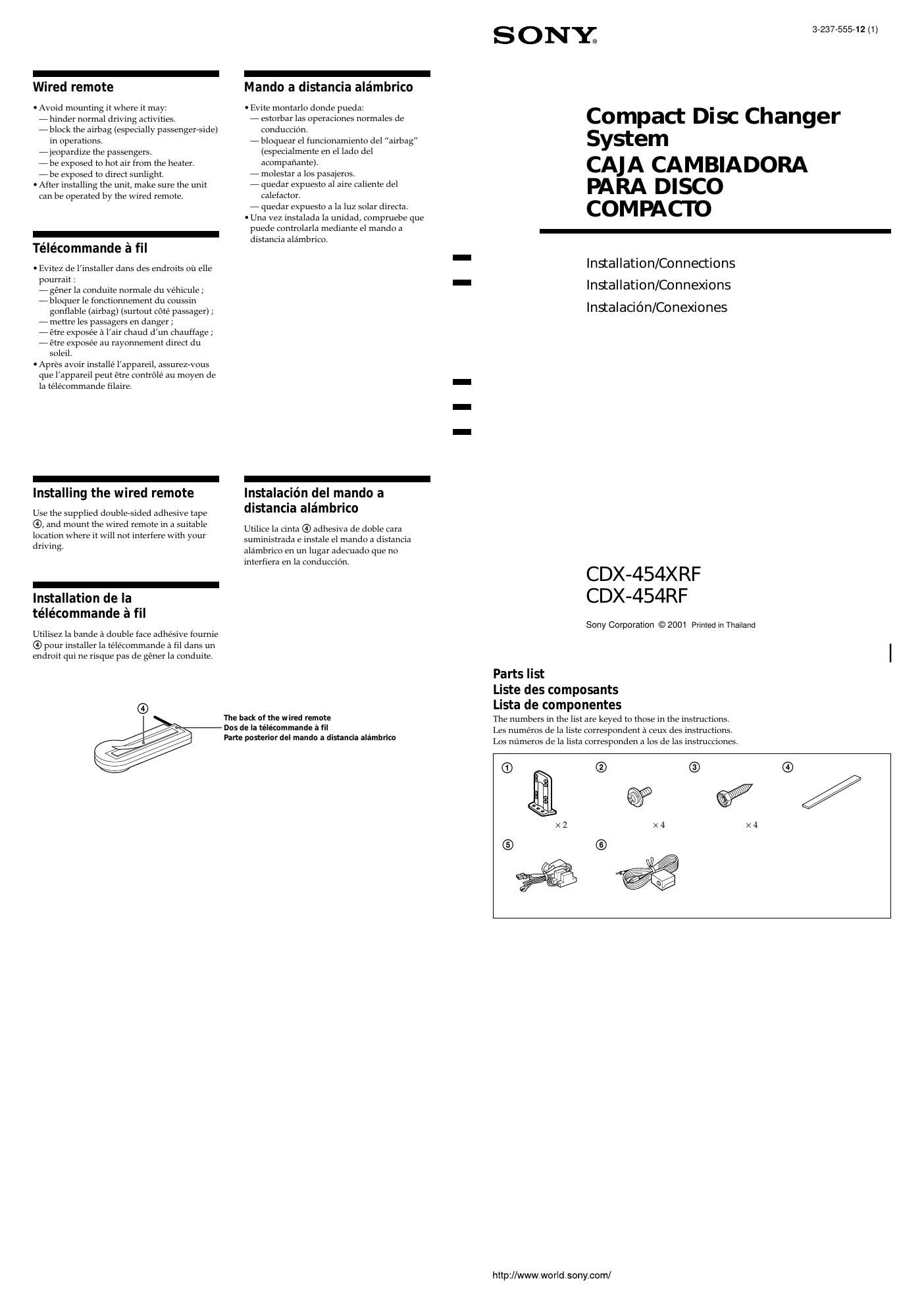 sony cdx 454 rf owners manual