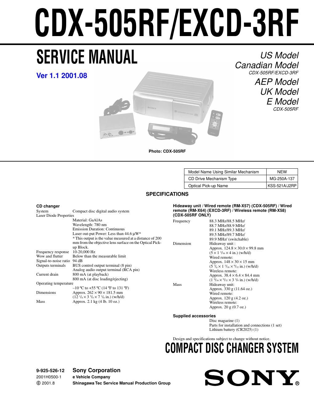 sony cdx 505 rf service manual