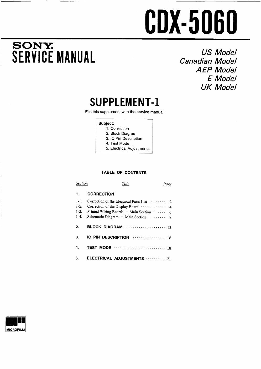sony cdx 5060 service manual