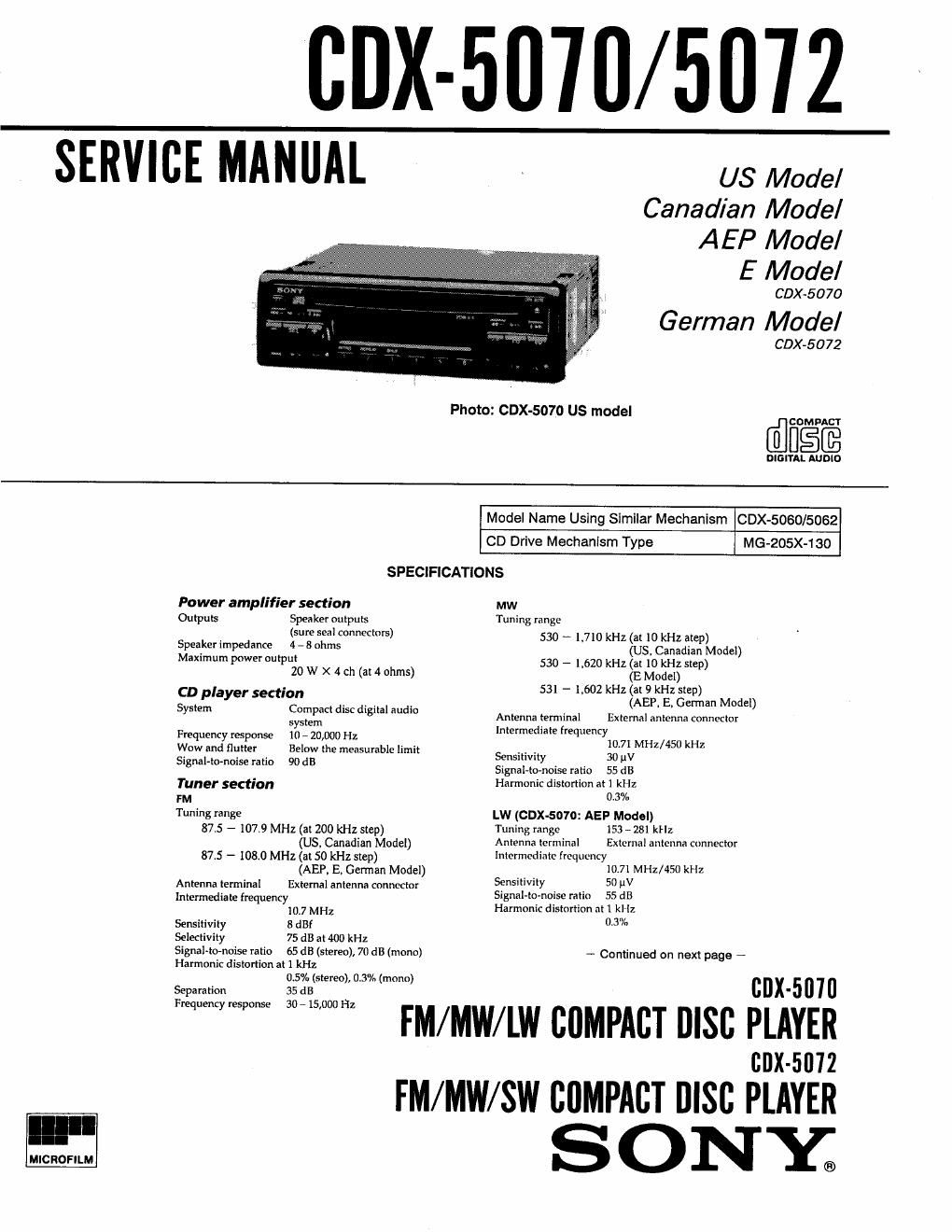 sony cdx 5072 service manual