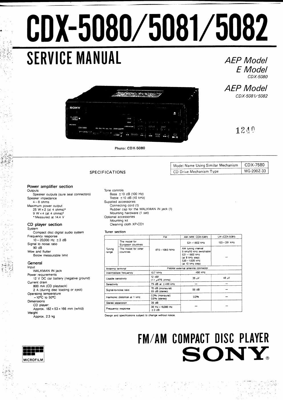 sony cdx 5080 service manual