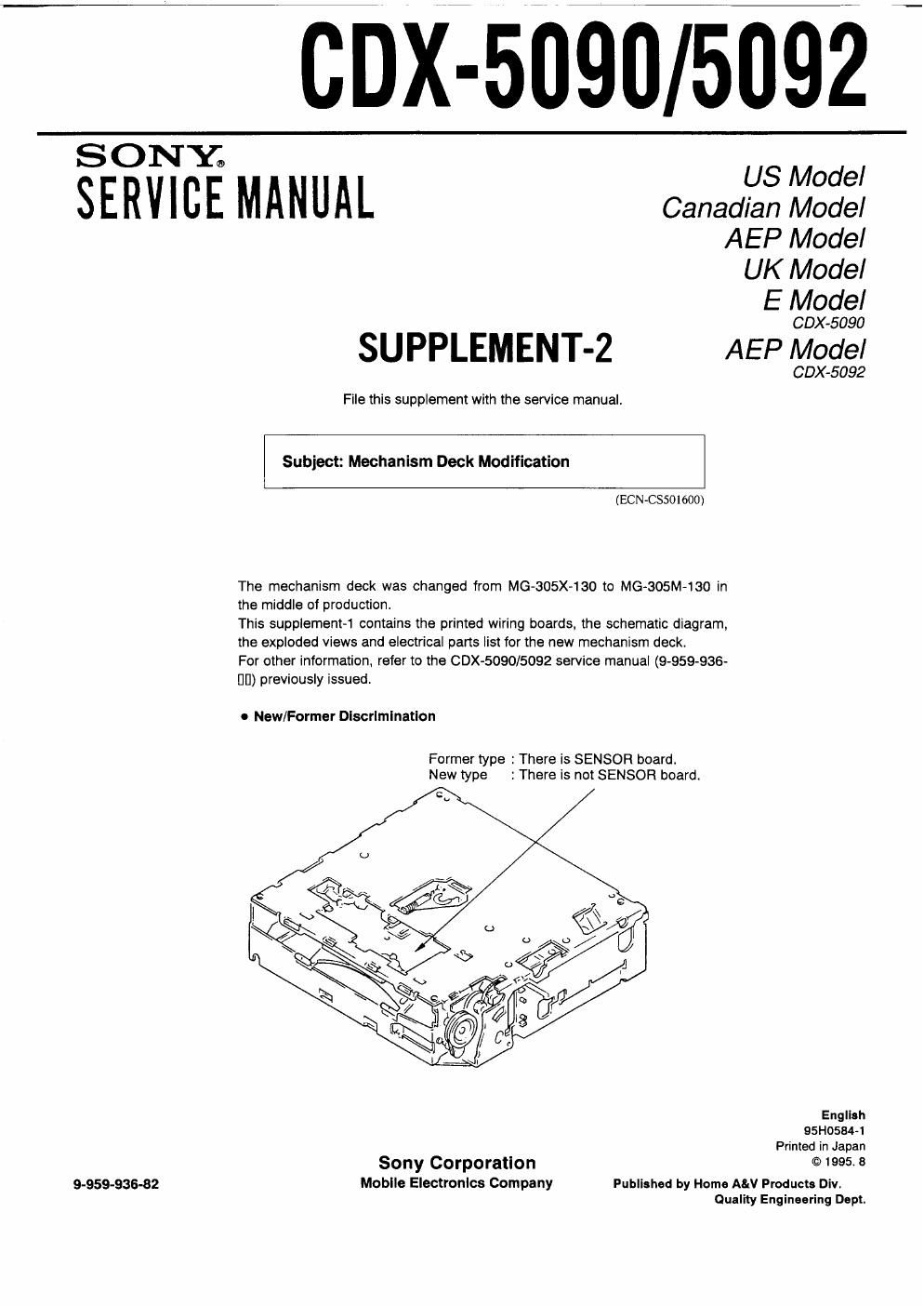 sony cdx 5092 service manual