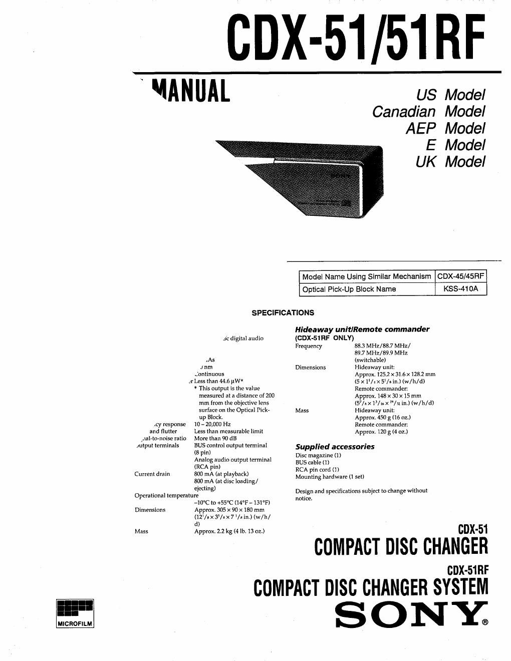sony cdx 51 service manual