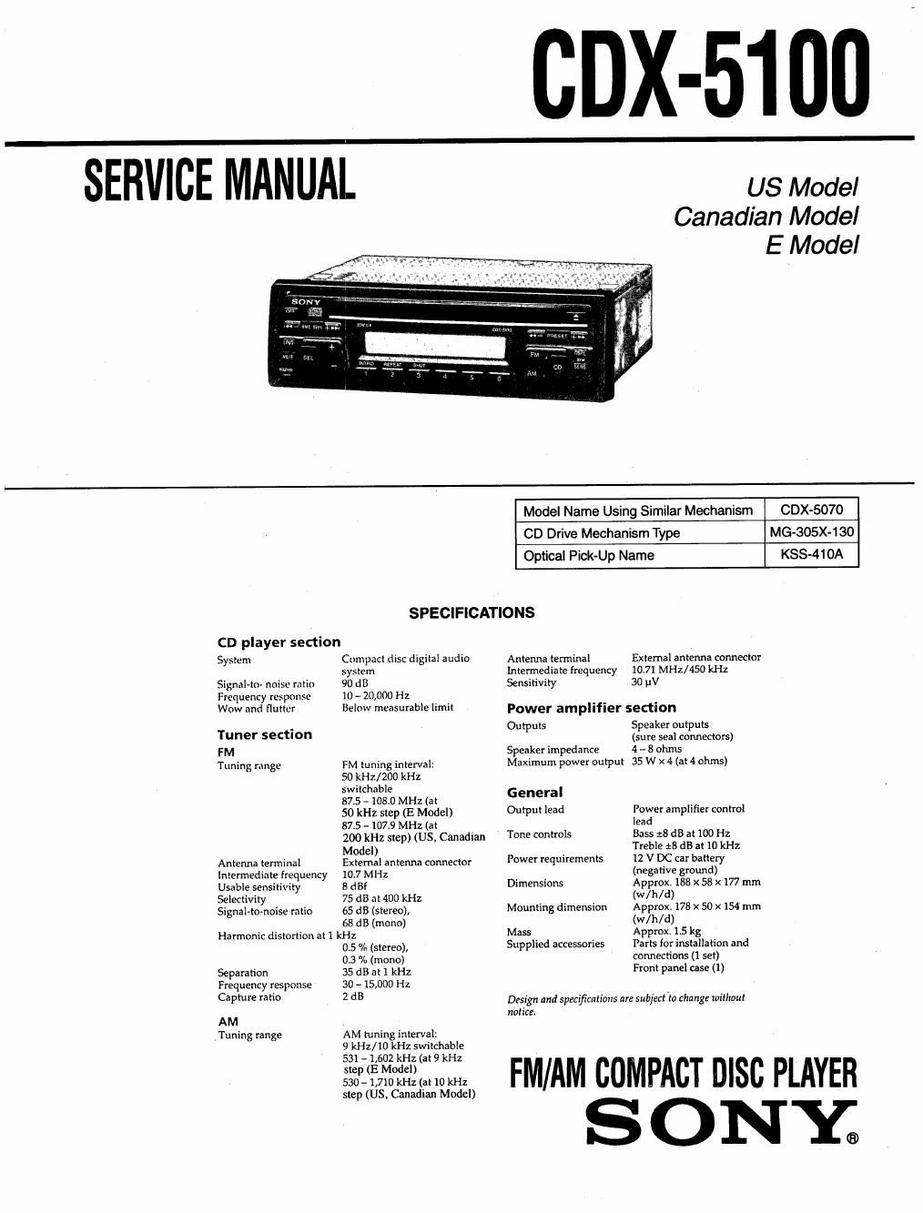 sony cdx 5100 service manual