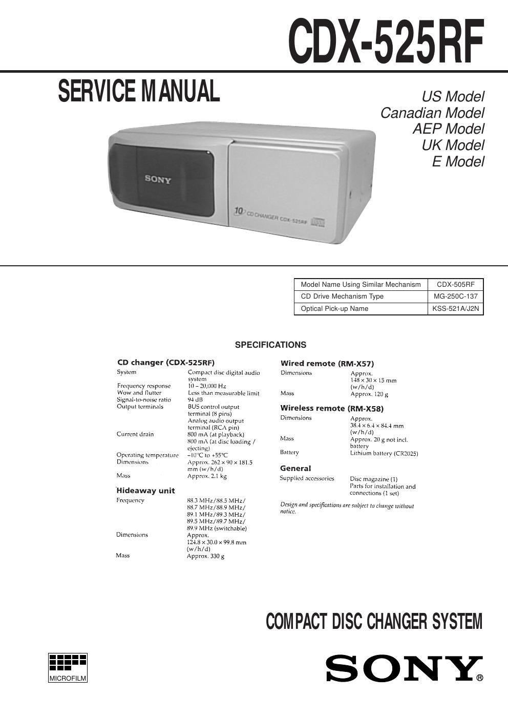 sony cdx 525 rf service manual