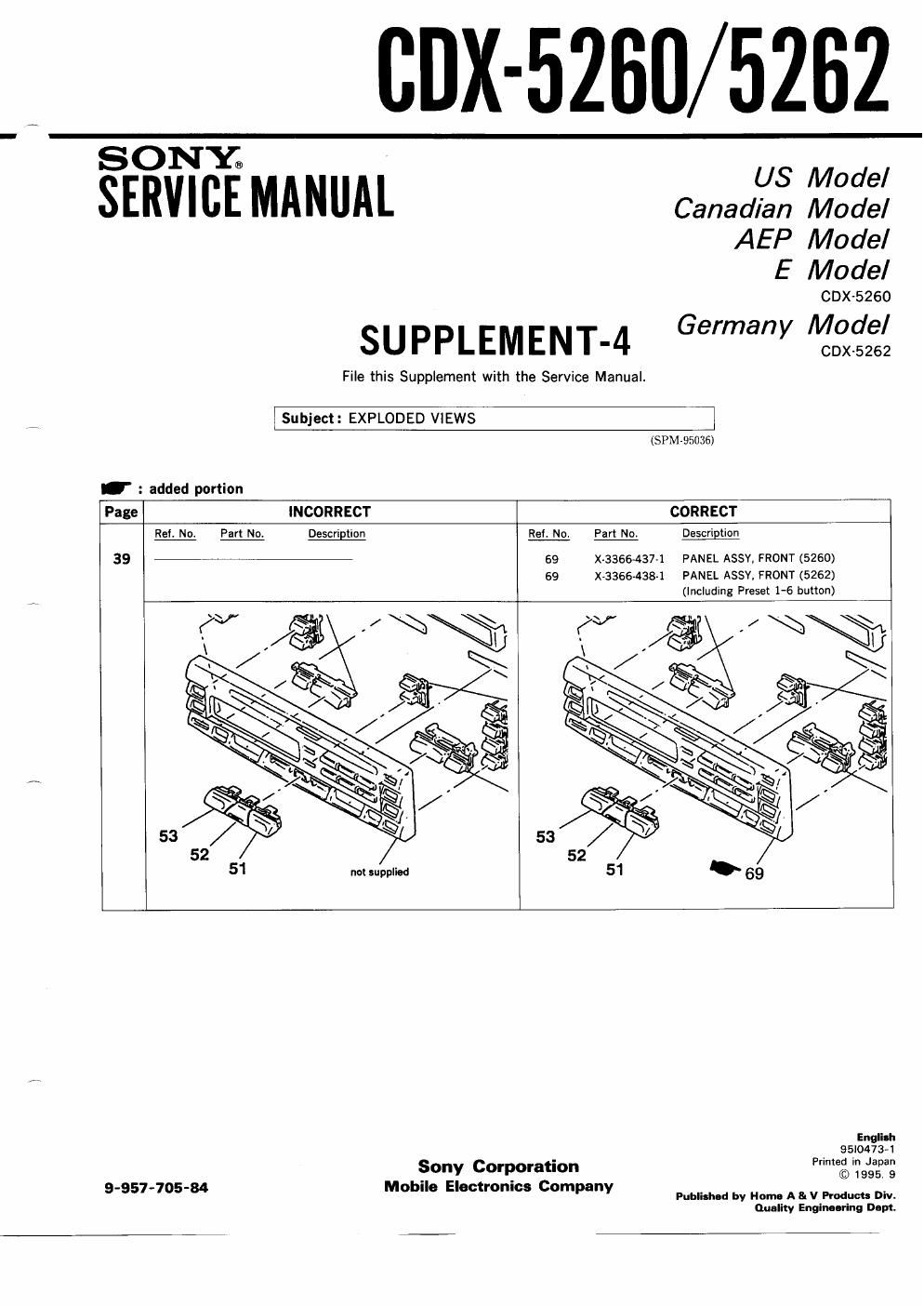 sony cdx 5260 service manual