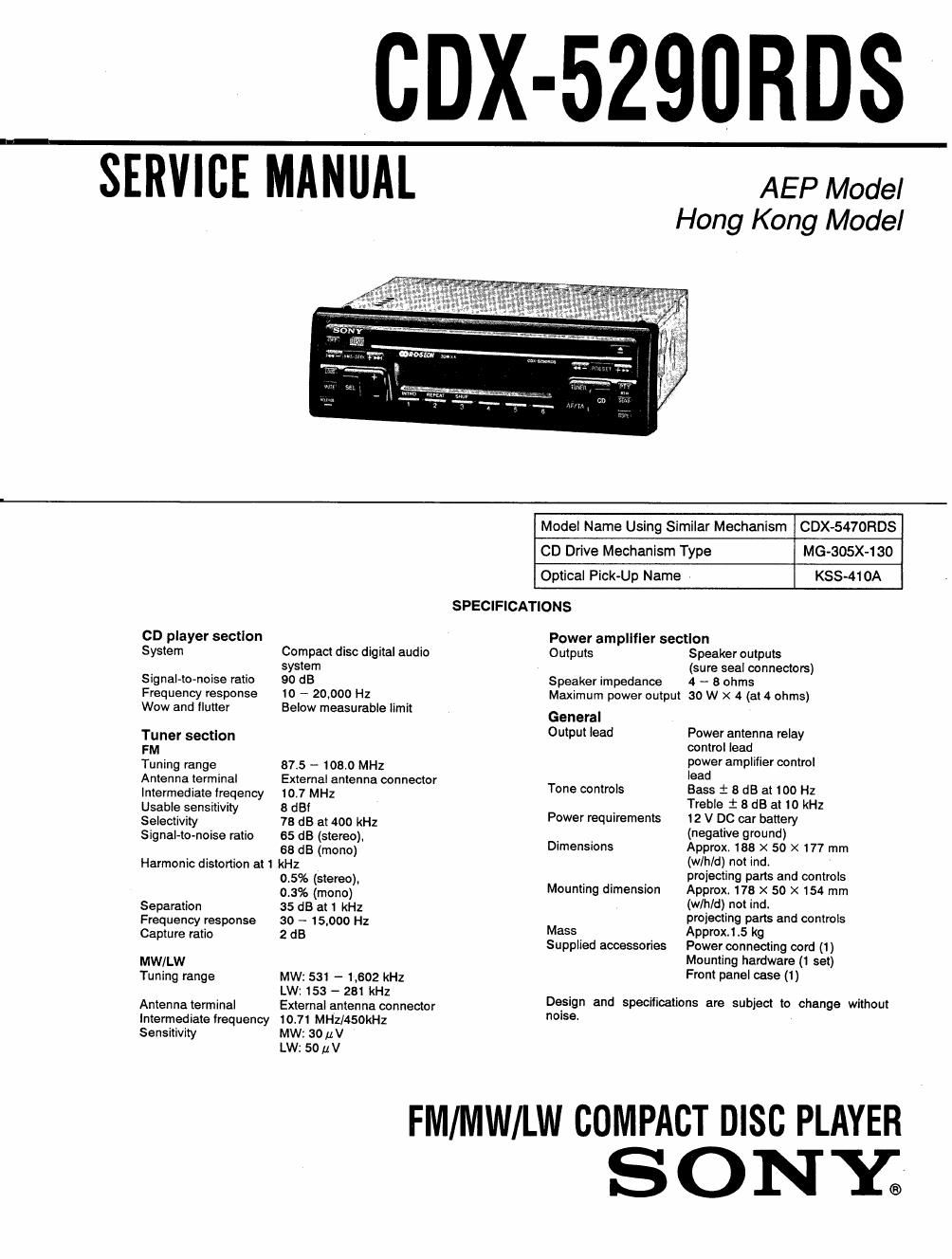 sony cdx 5290 rds service manual