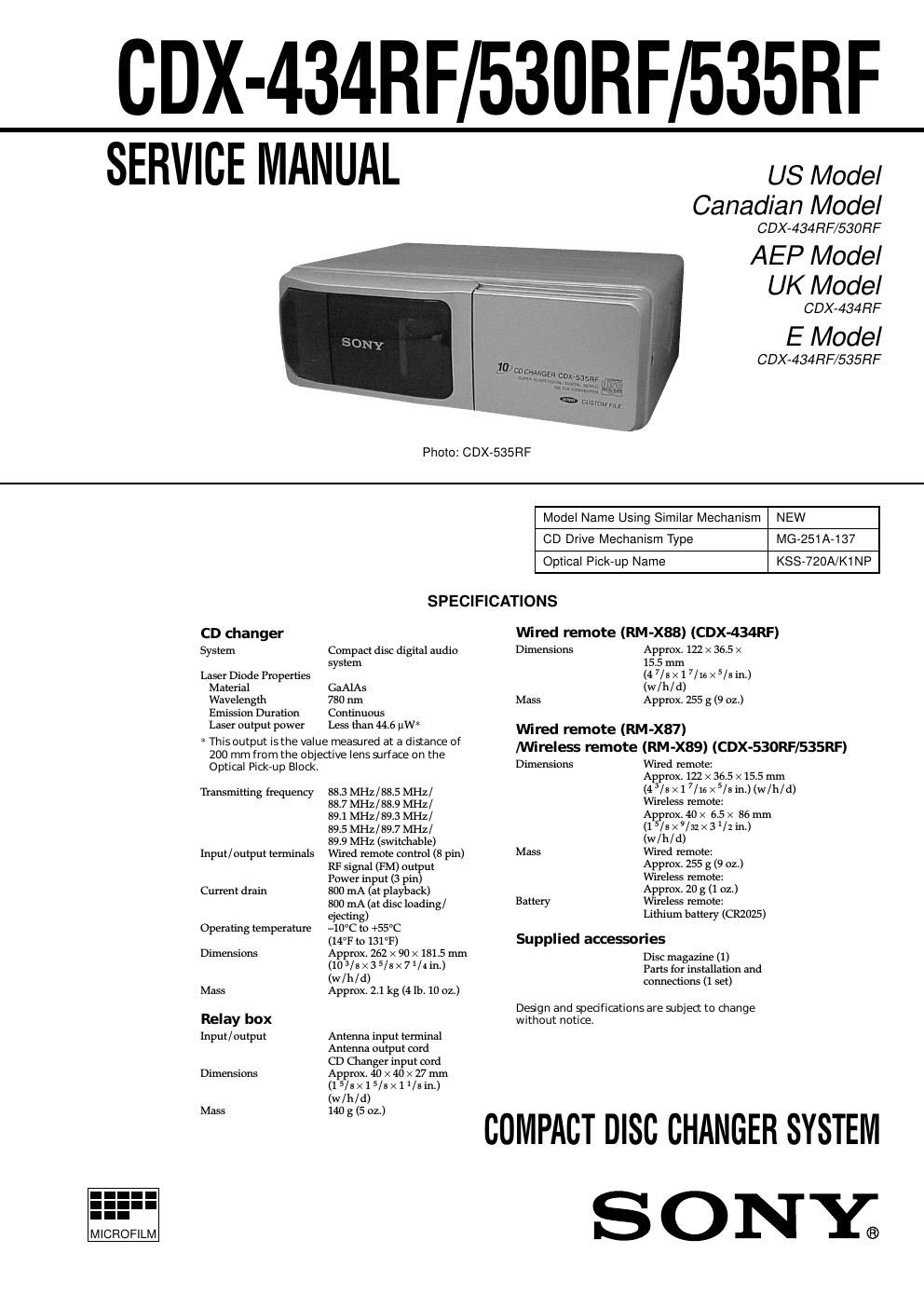 sony cdx 530 rf service manual