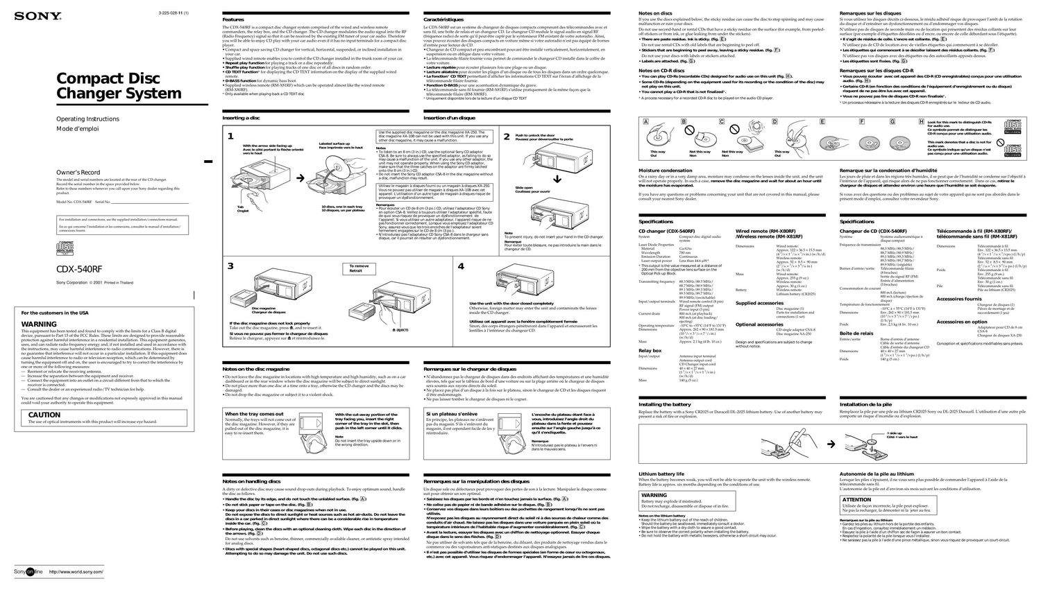 sony cdx 540 rf owners manual