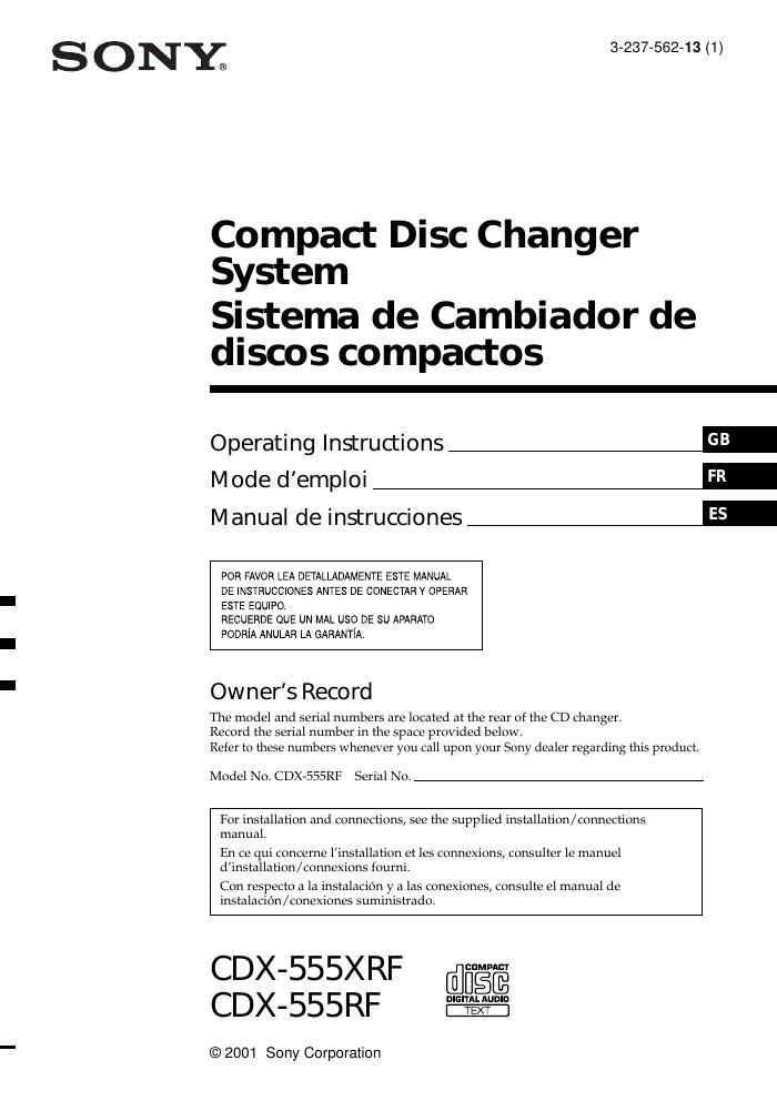 sony cdx 555 rf owners manual