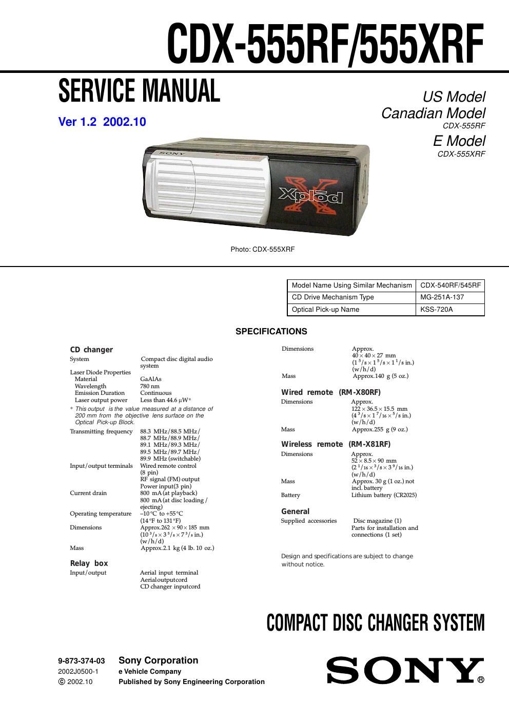 sony cdx 555 rf service manual