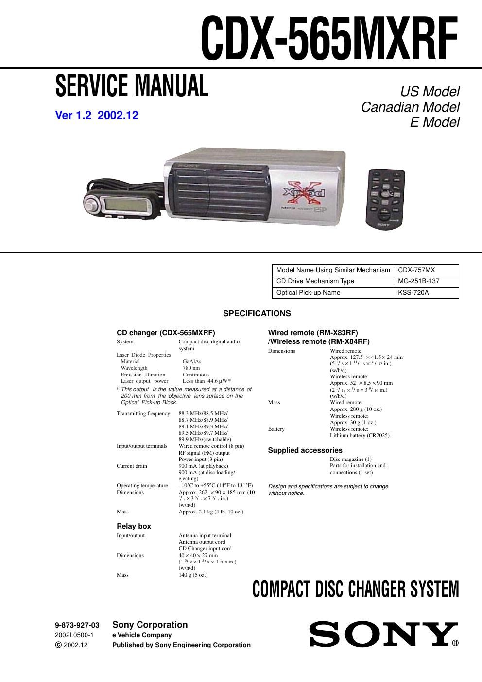 sony cdx 565 mxrf service manual