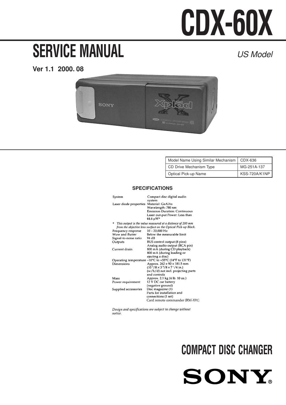 sony cdx 60 x service manual