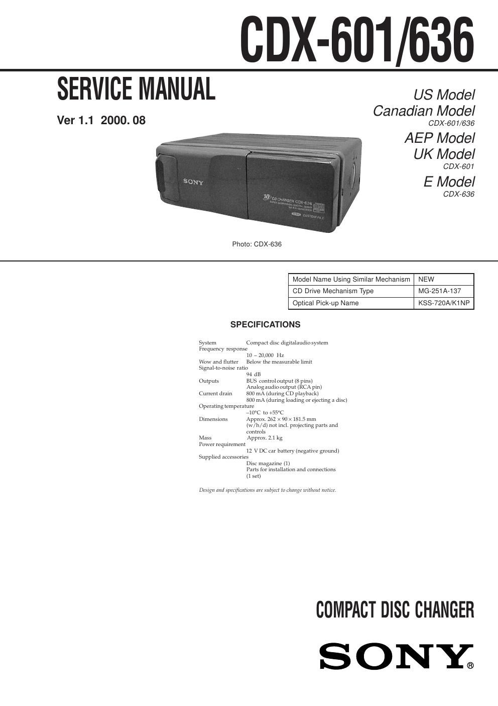 sony cdx 601 service manual