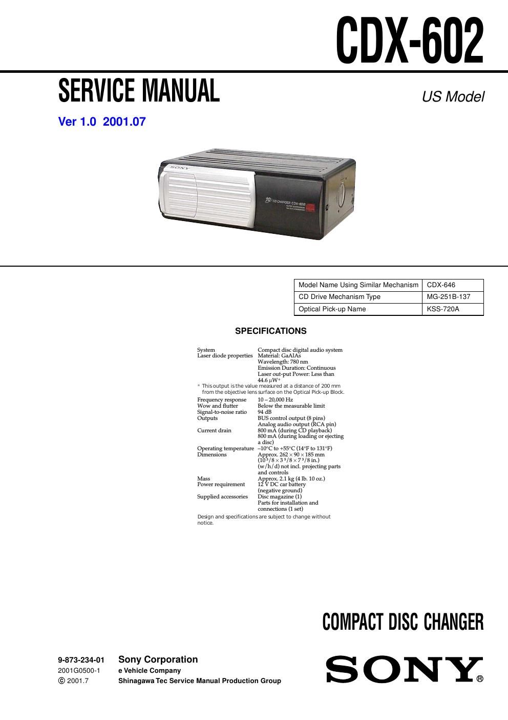 sony cdx 602 service manual