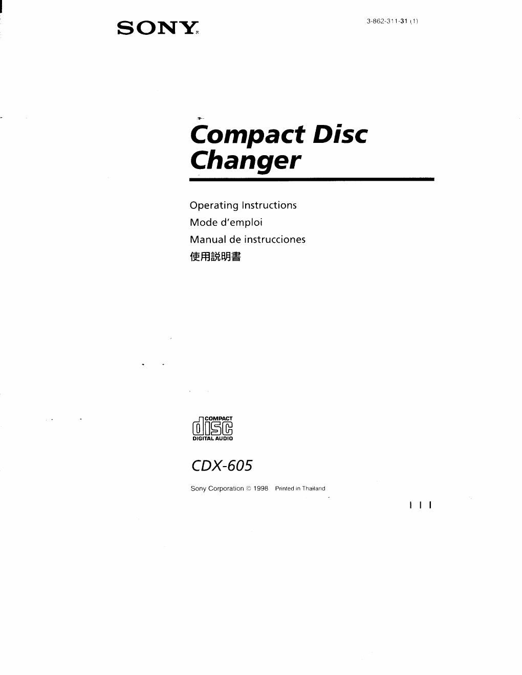 sony cdx 605 owners manual