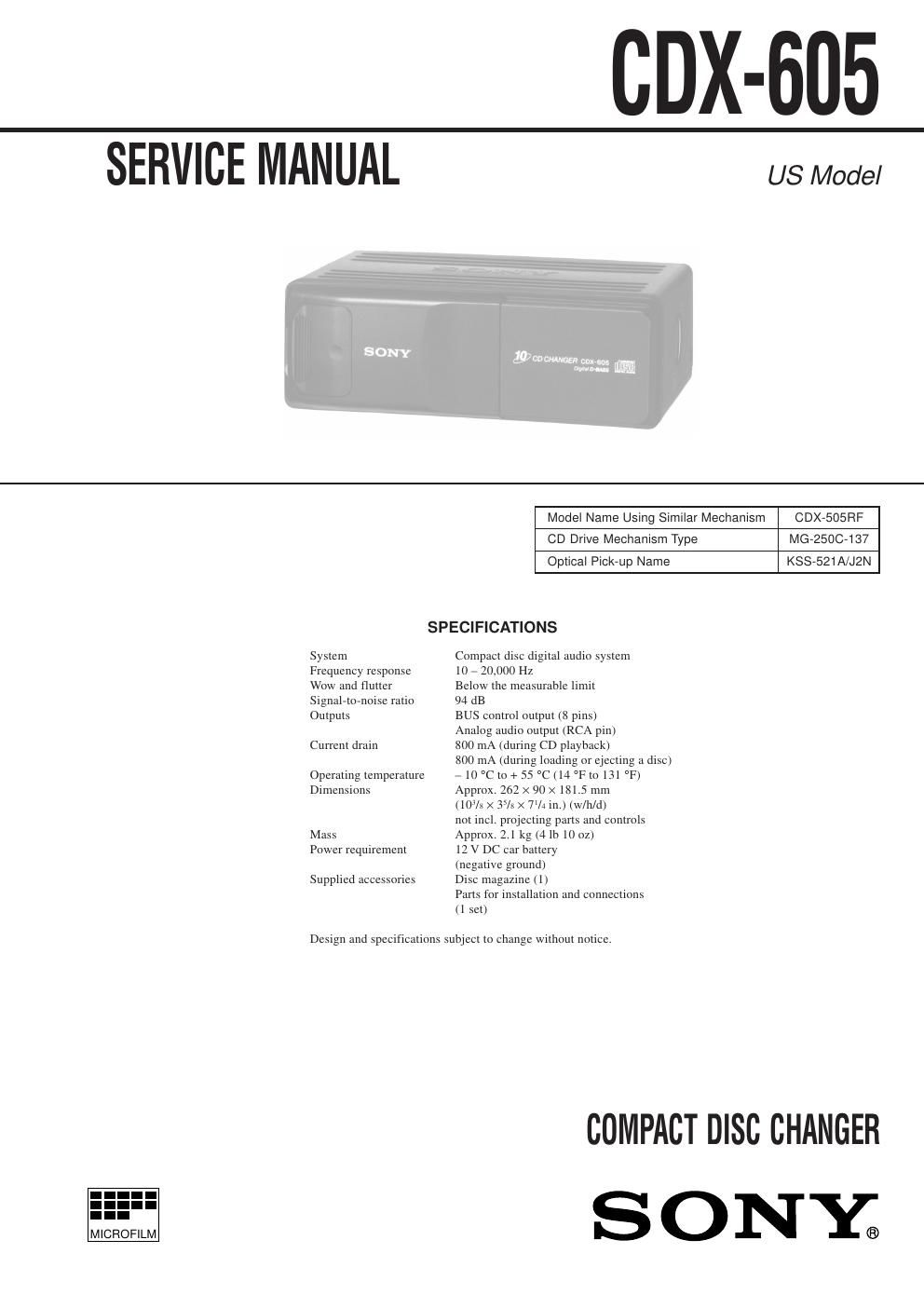 sony cdx 605 service manual