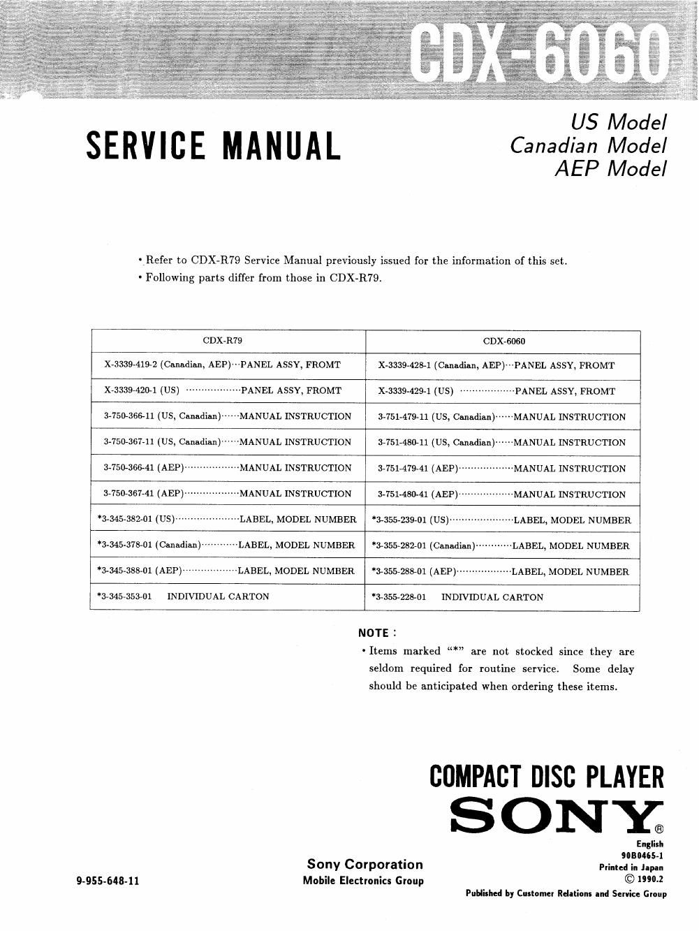 sony cdx 6060 service manual