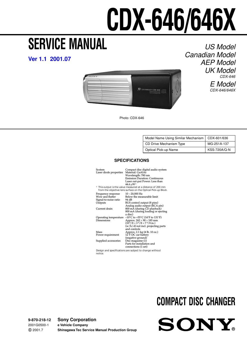 sony cdx 646 service manual