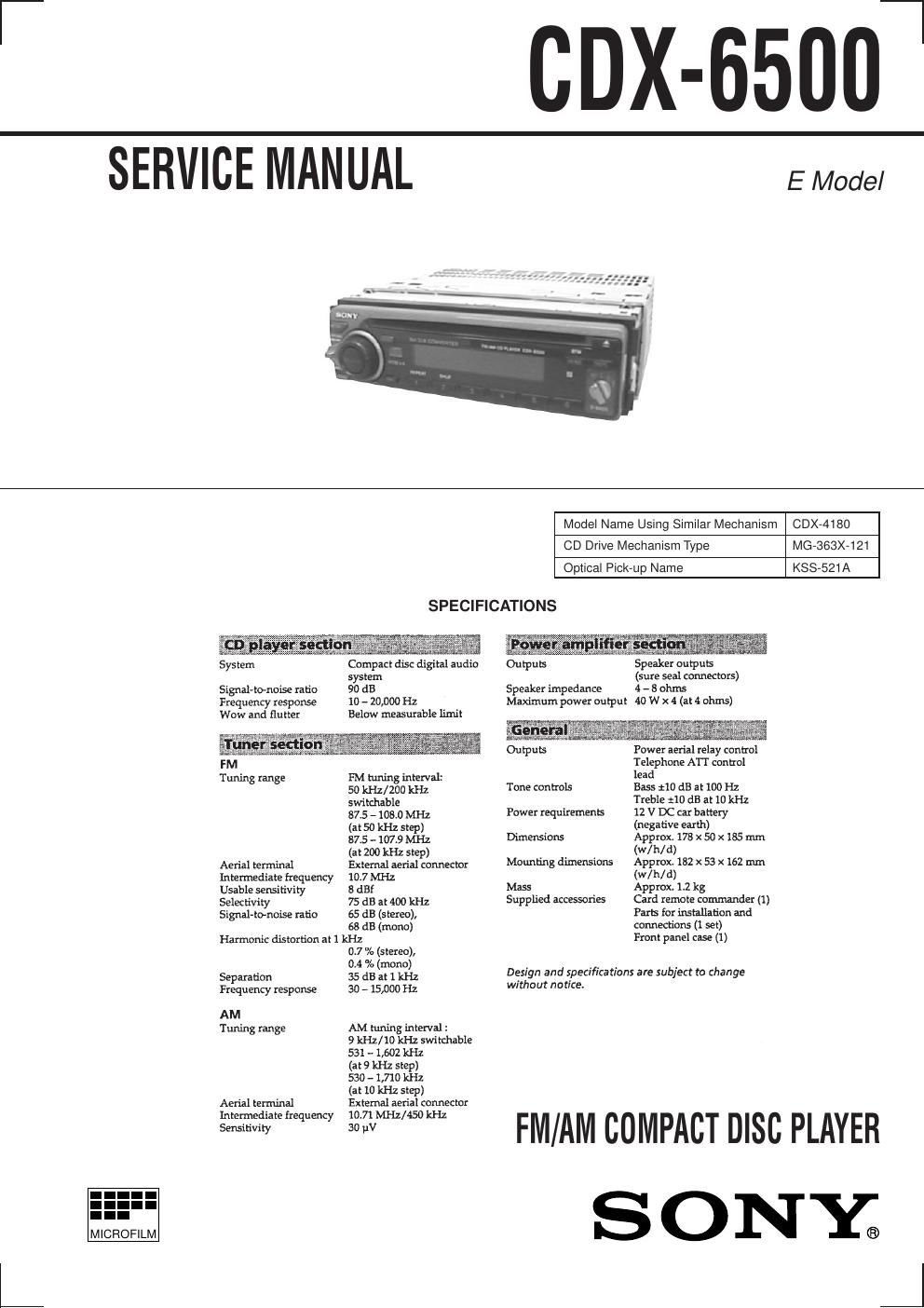 sony cdx 6500 service manual