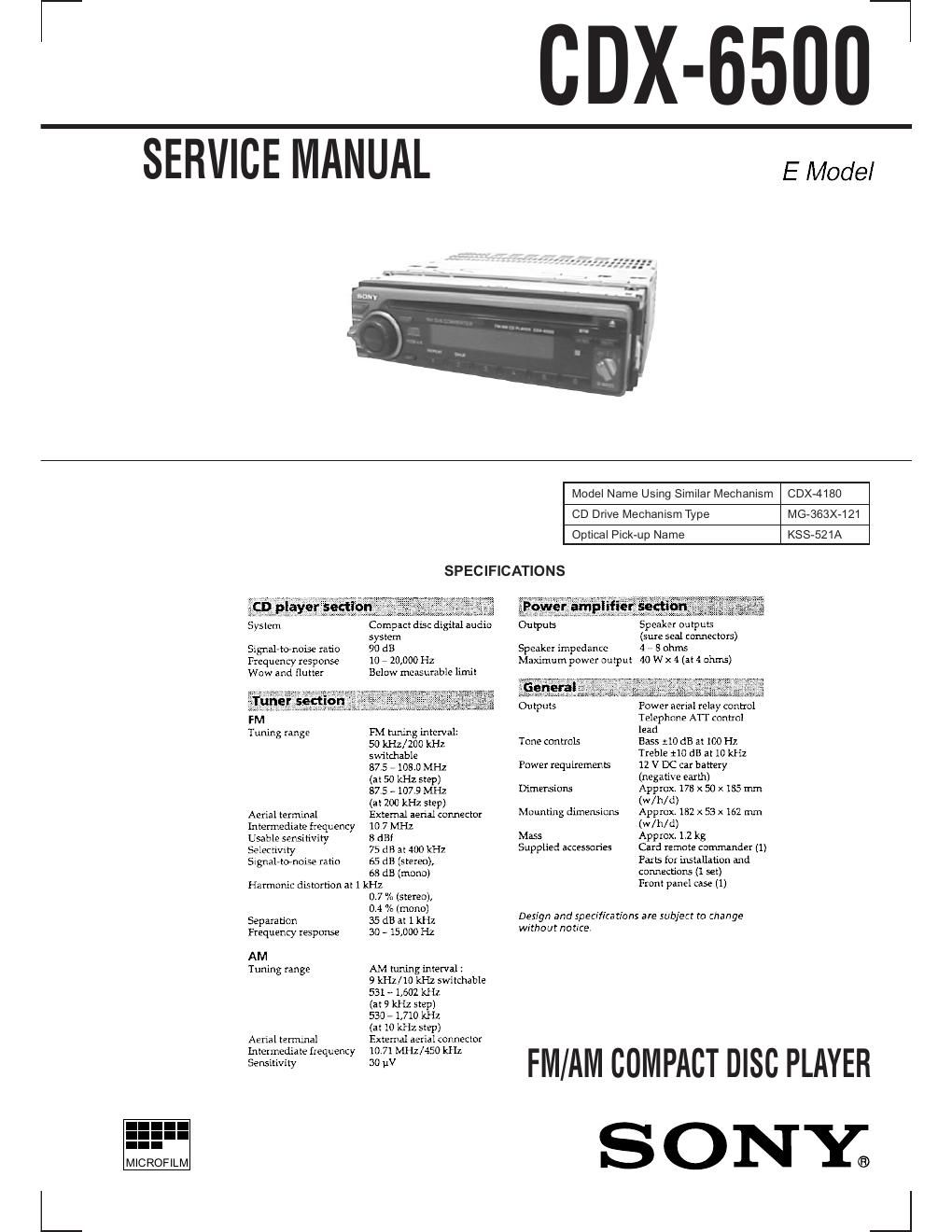 sony cdx 6500 service manual 2