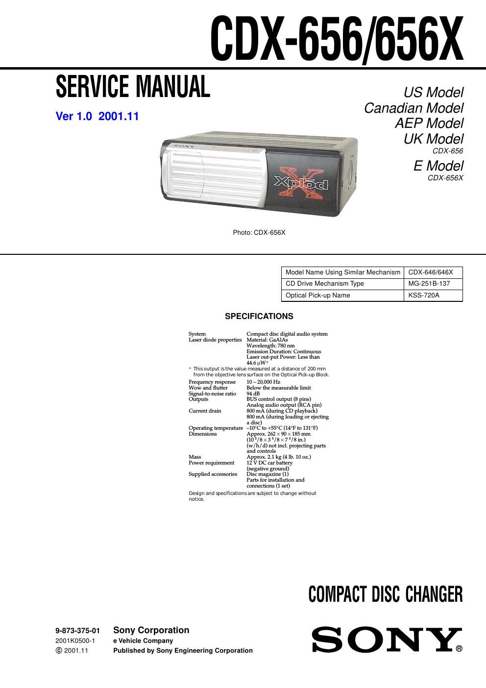 sony cdx 656 service manual