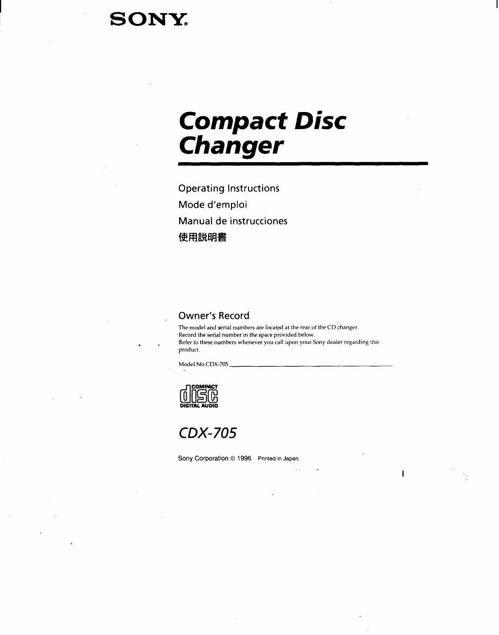 sony cdx 705 owners manual