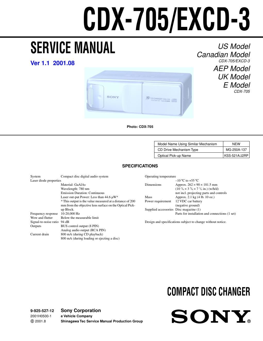 sony cdx 705 service manual
