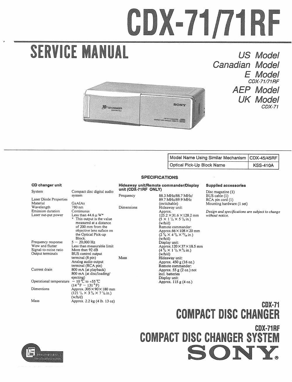 sony cdx 71 rf service manual
