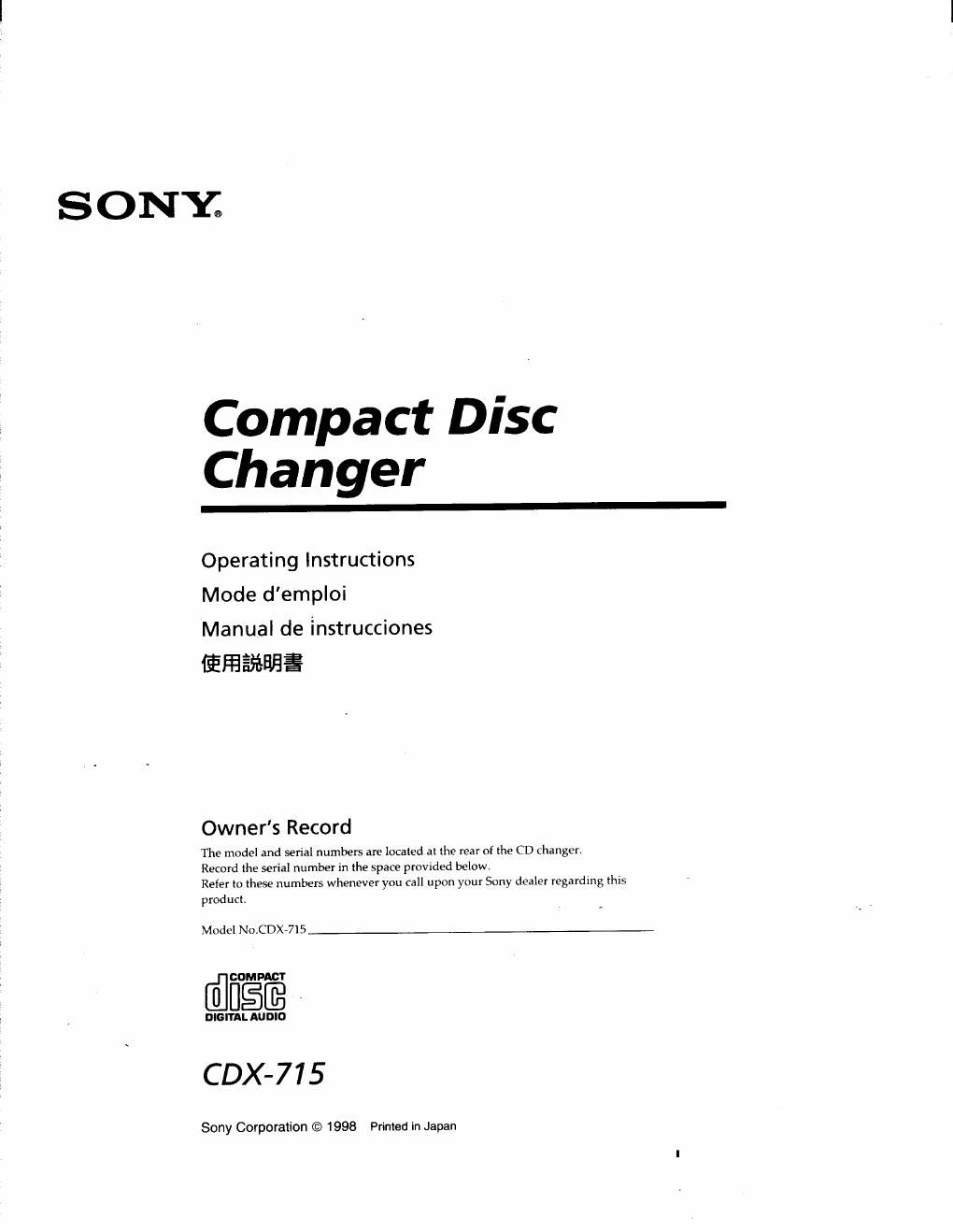sony cdx 715 owners manual