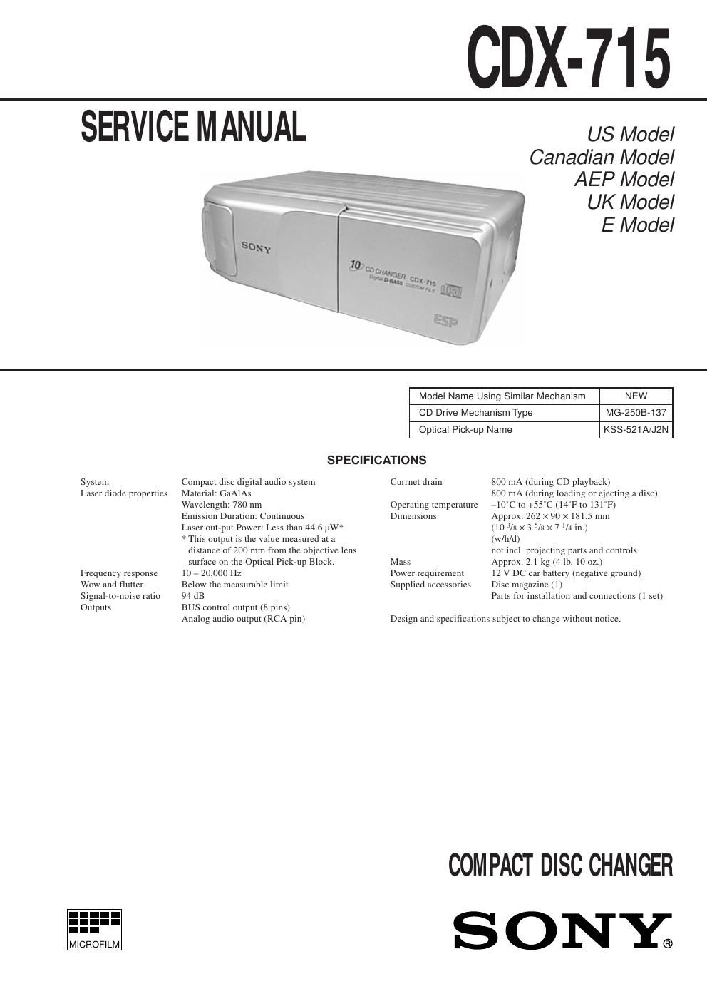 sony cdx 715 service manual