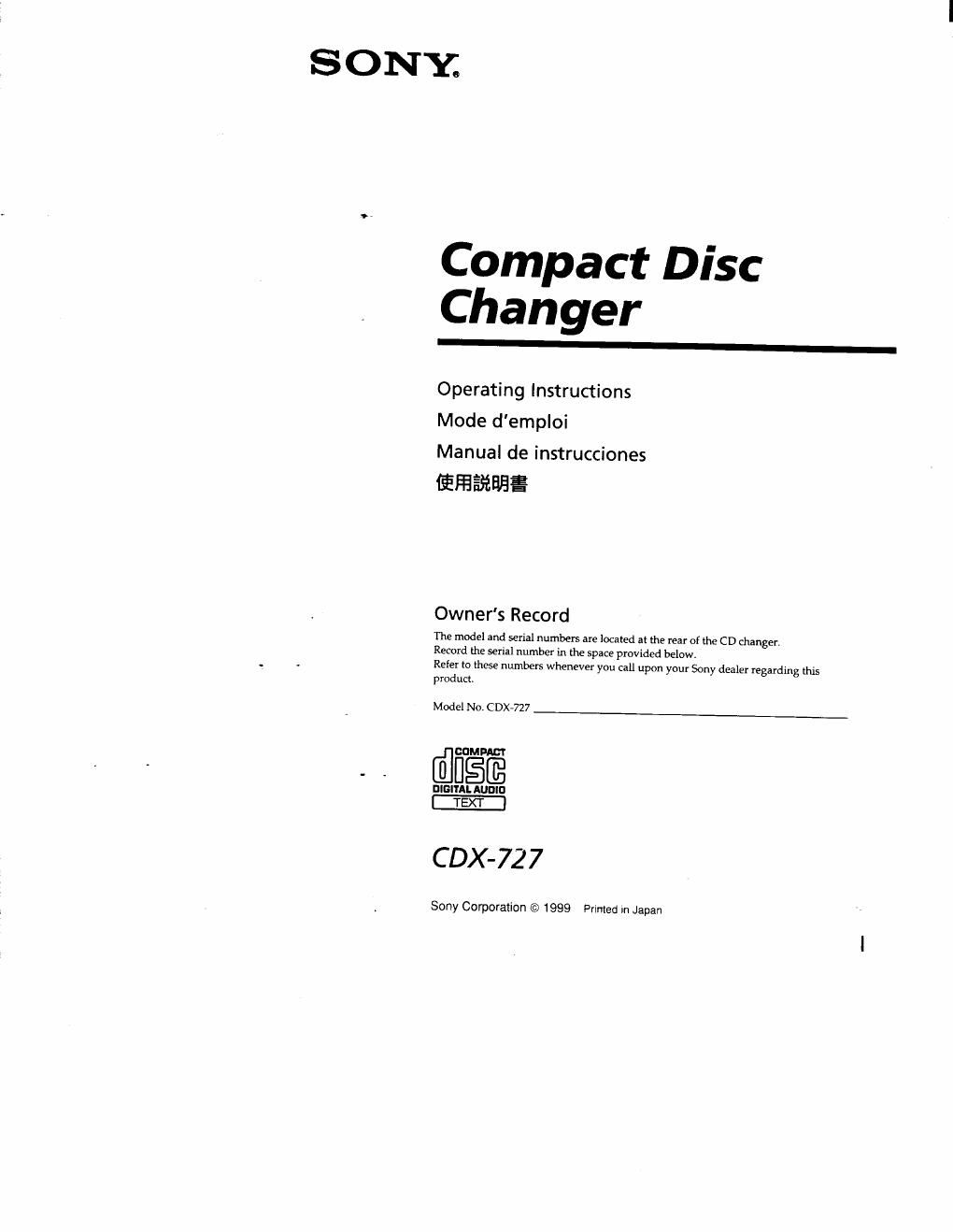 sony cdx 727 owners manual