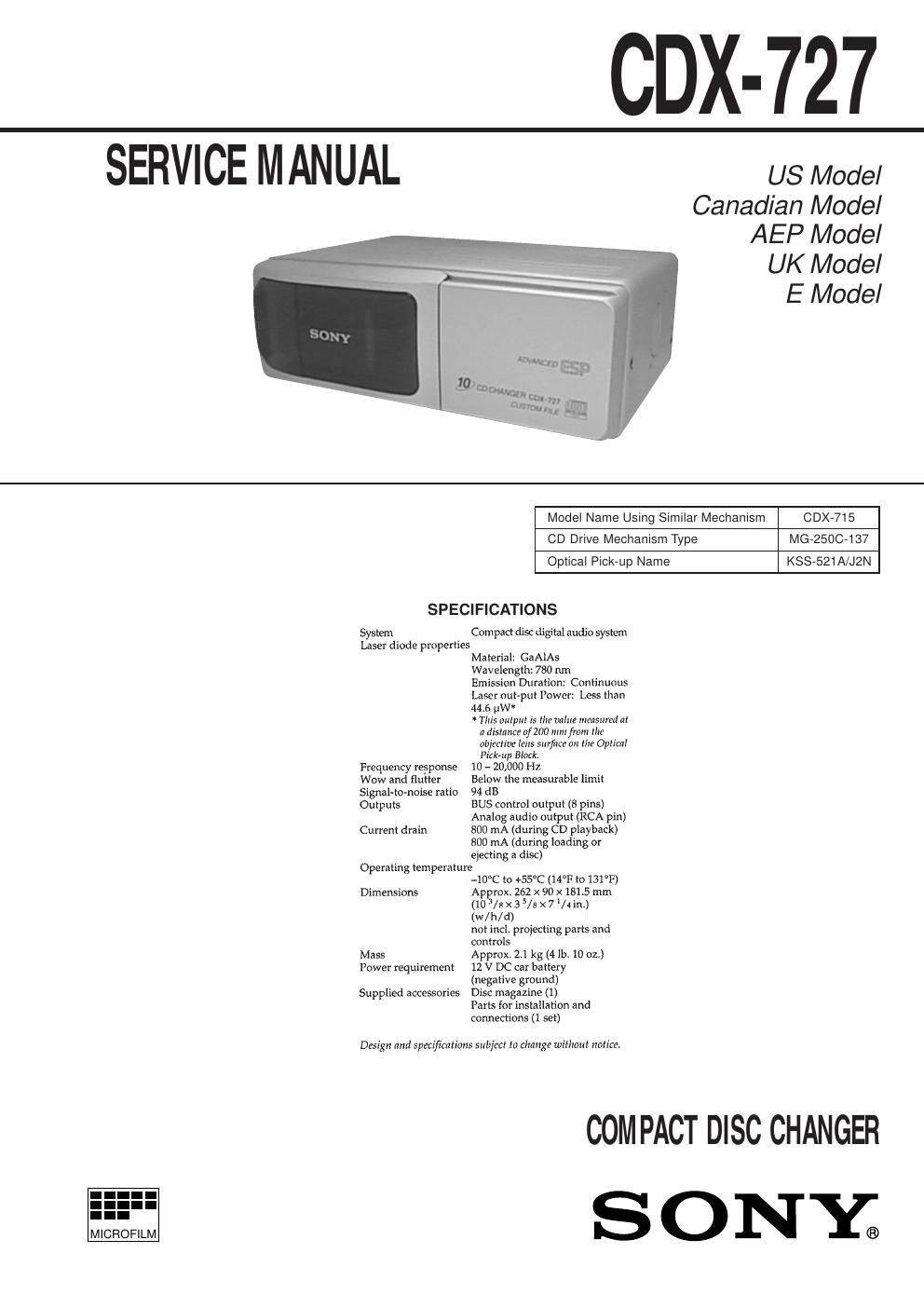 sony cdx 727 service manual