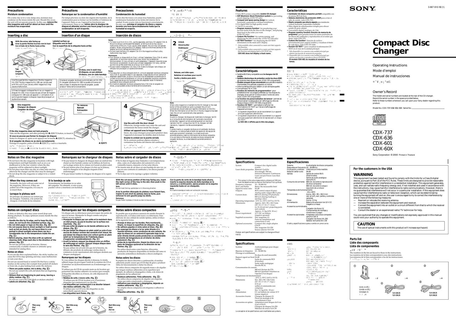 sony cdx 737 owners manual