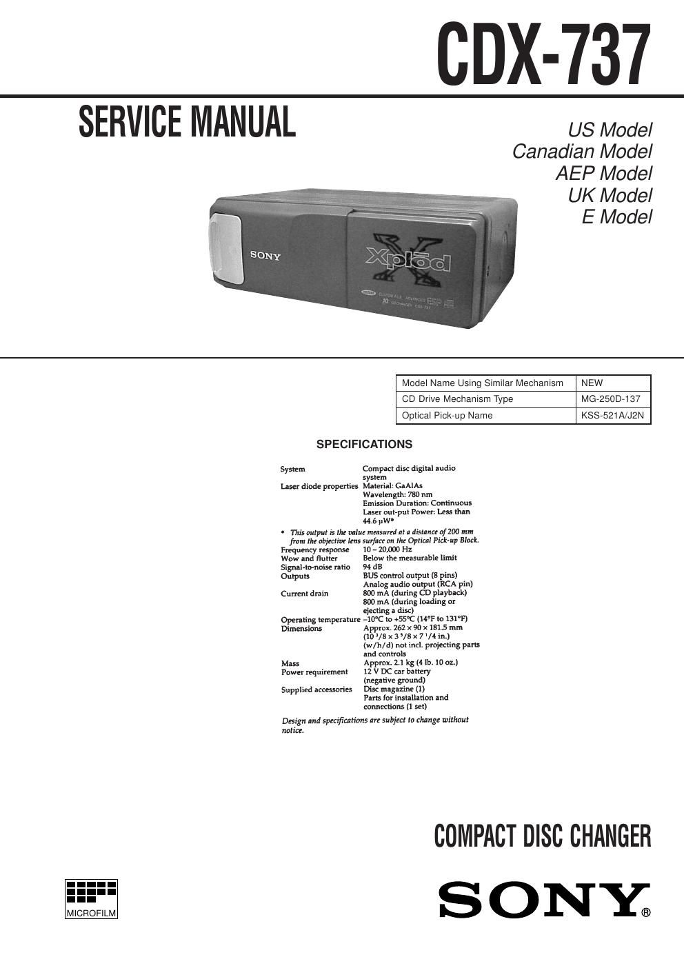 sony cdx 737 service manual