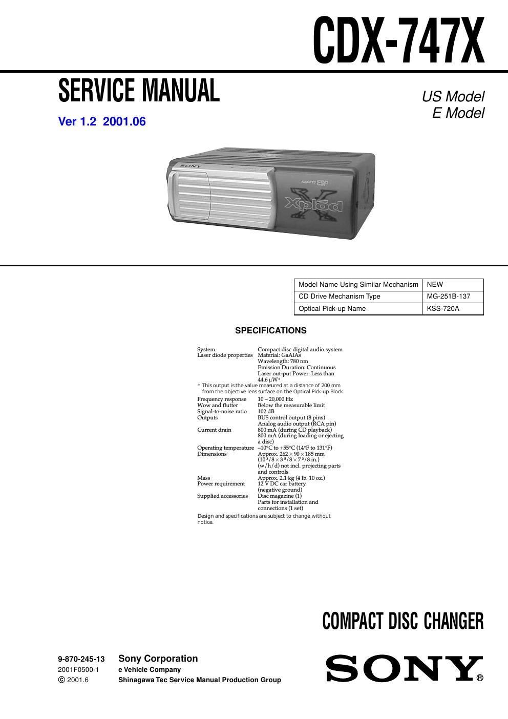 sony cdx 747 x service manual