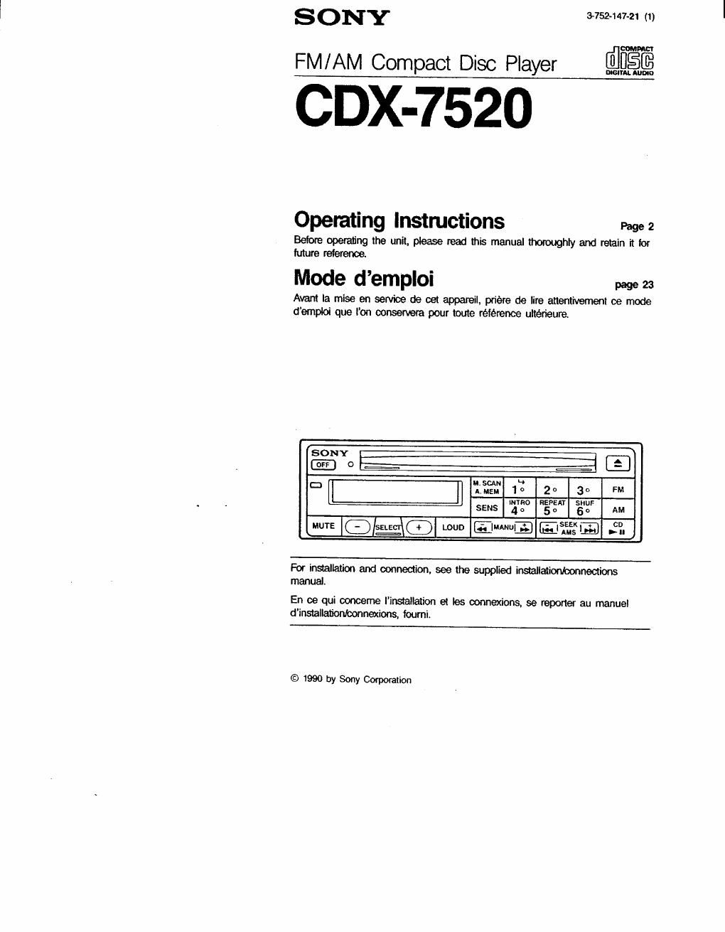 sony cdx 7520 owners manual