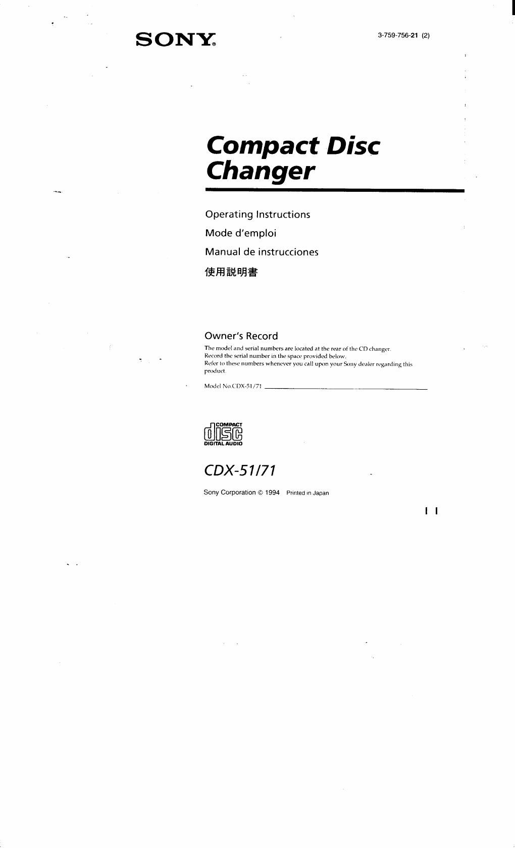 sony cdx 81 owners manual