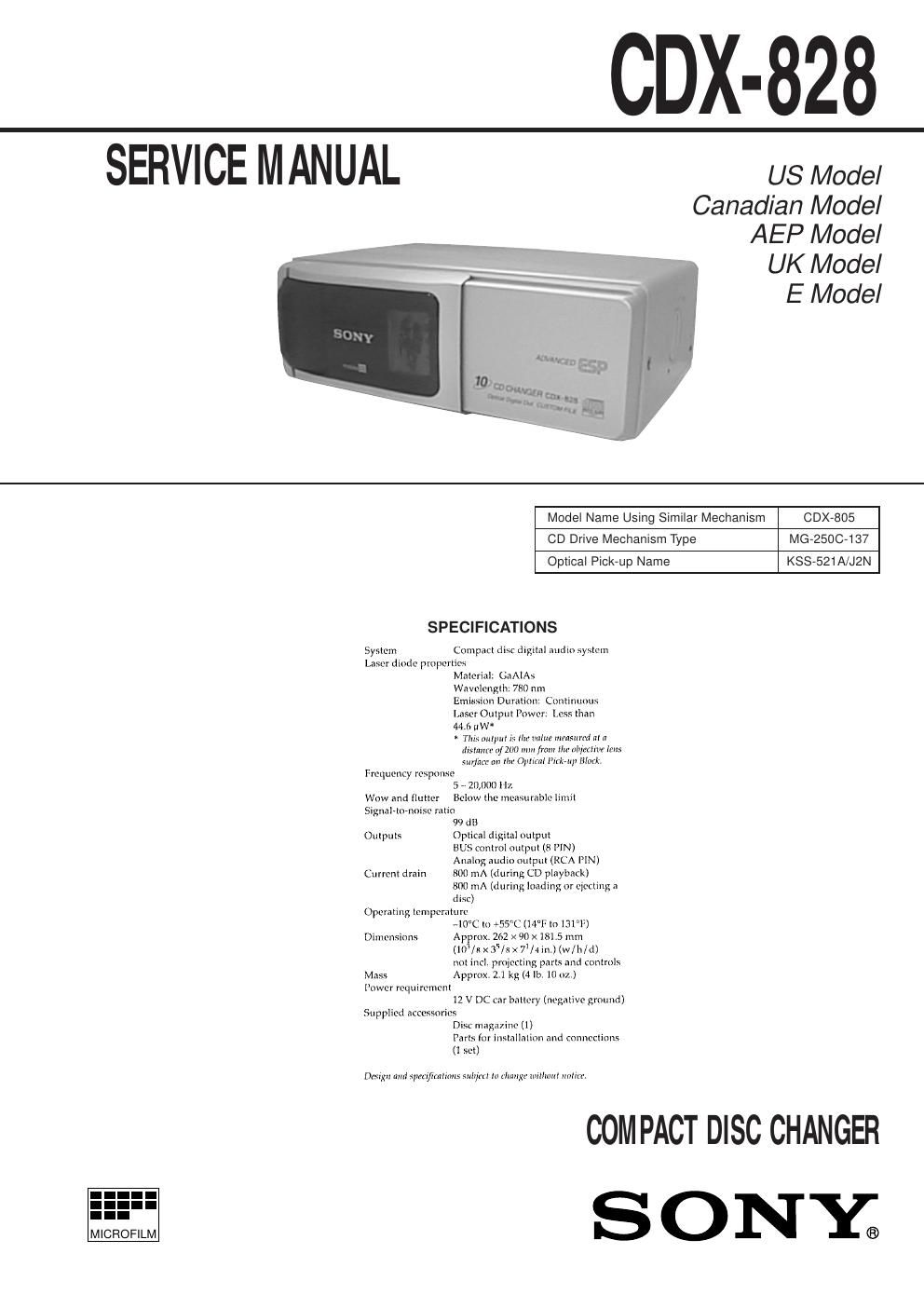 sony cdx 828 service manual