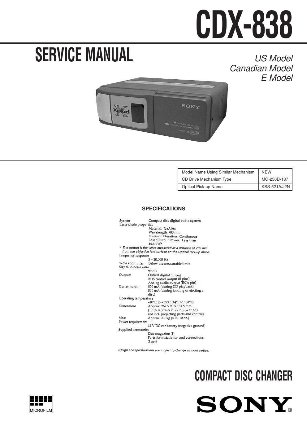 sony cdx 838 service manual